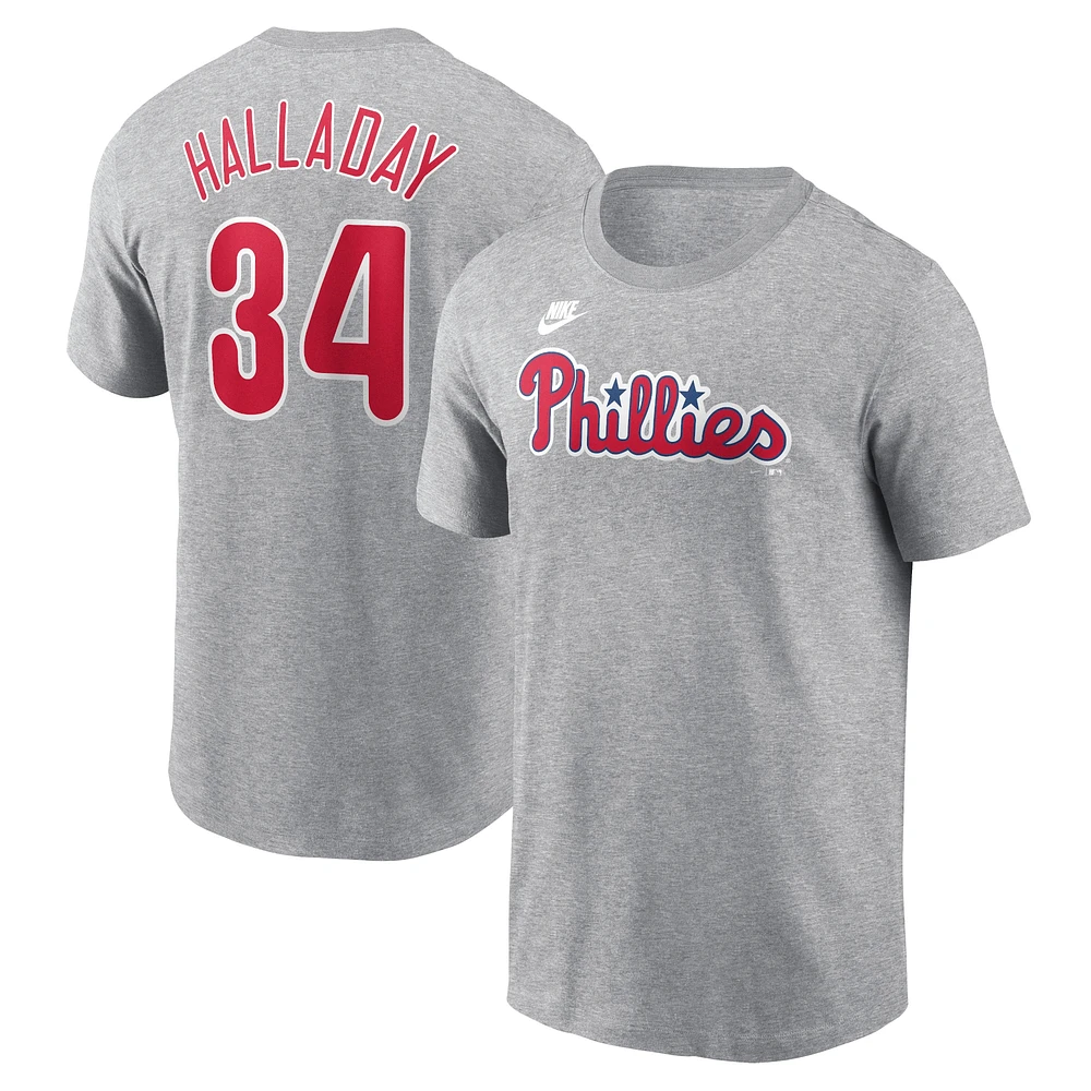 T-shirt Nike Roy Halladay Heather Grey Philadelphia Phillies Cooperstown Collection Fuse Name & Number pour homme