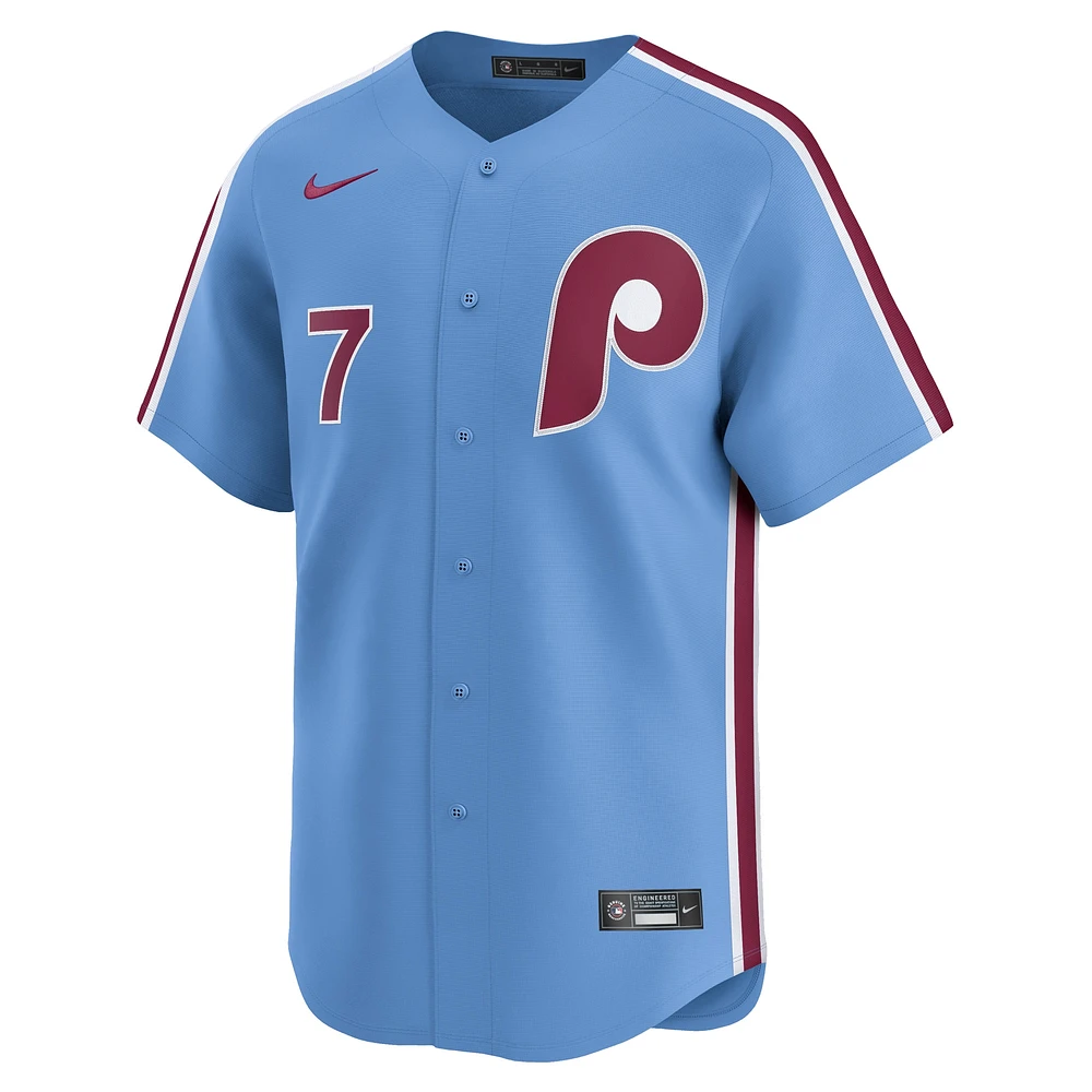 Maillot de joueur alternatif limité Nike Trea Turner pour hommes, bleu clair, Phillies Philadelphie