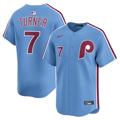 Maillot Nike Trea Turner bleu clair pour homme, édition limitée, joueur alternatif des Phillies de Philadelphie