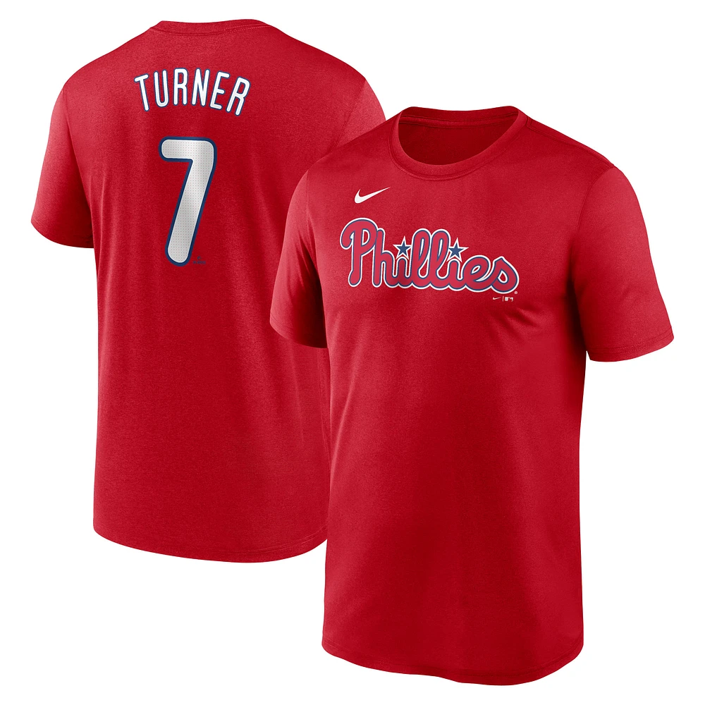 Men's Nike Trea Turner Red Philadelphia Phillies Legend Name & Number Performance T-Shirt