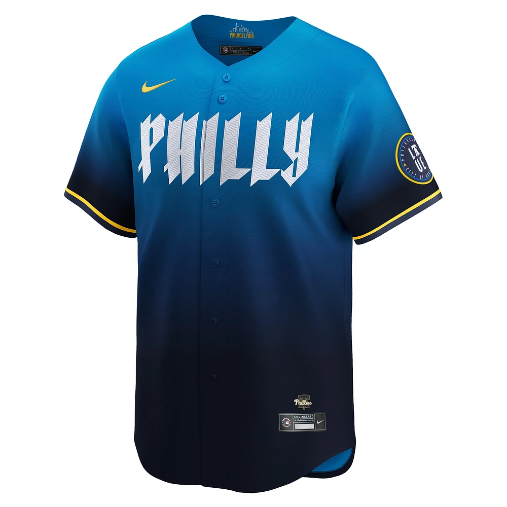 Maillot de joueur Nike Zack Wheeler pour hommes, bleu, Philadelphia Phillies 2024 City Connect Limited Player