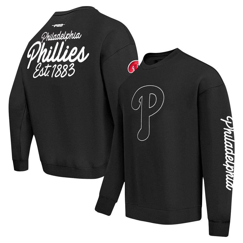 Men's Pro Standard Black Philadelphia Phillies Paint The City Dropped Shoulder Pullover Sweatshirt