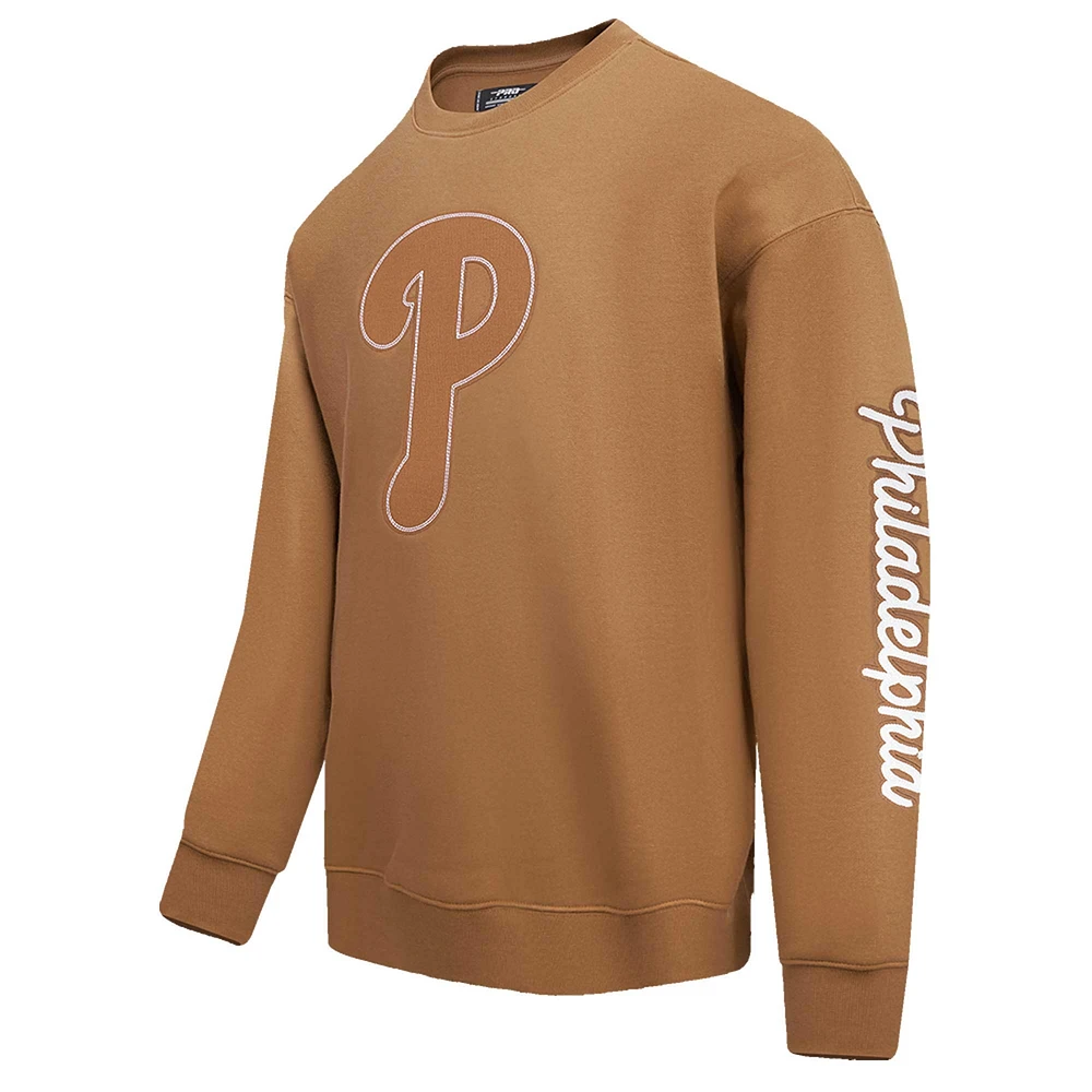 Men's Pro Standard Brown Philadelphia Phillies Paint The City Dropped Shoulder Pullover Sweatshirt