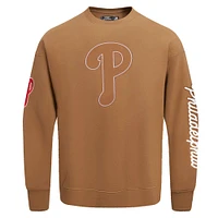 Men's Pro Standard Brown Philadelphia Phillies Paint The City Dropped Shoulder Pullover Sweatshirt