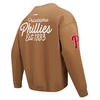 Men's Pro Standard Brown Philadelphia Phillies Paint The City Dropped Shoulder Pullover Sweatshirt