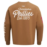 Men's Pro Standard Brown Philadelphia Phillies Paint The City Dropped Shoulder Pullover Sweatshirt