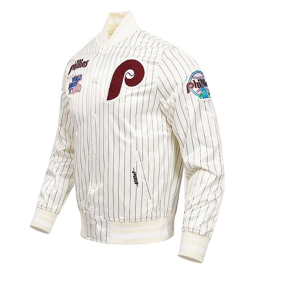 Men's Pro Standard Cream Philadelphia Phillies Cooperstown Collection Pinstripe Retro Classic Satin Full-Snap Jacket