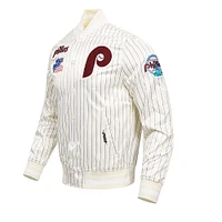 Veste Pro Standard crème pour hommes des Phillies de Philadelphie Cooperstown Collection Pinstripe Retro Classic Satin Full-Snap Jacket