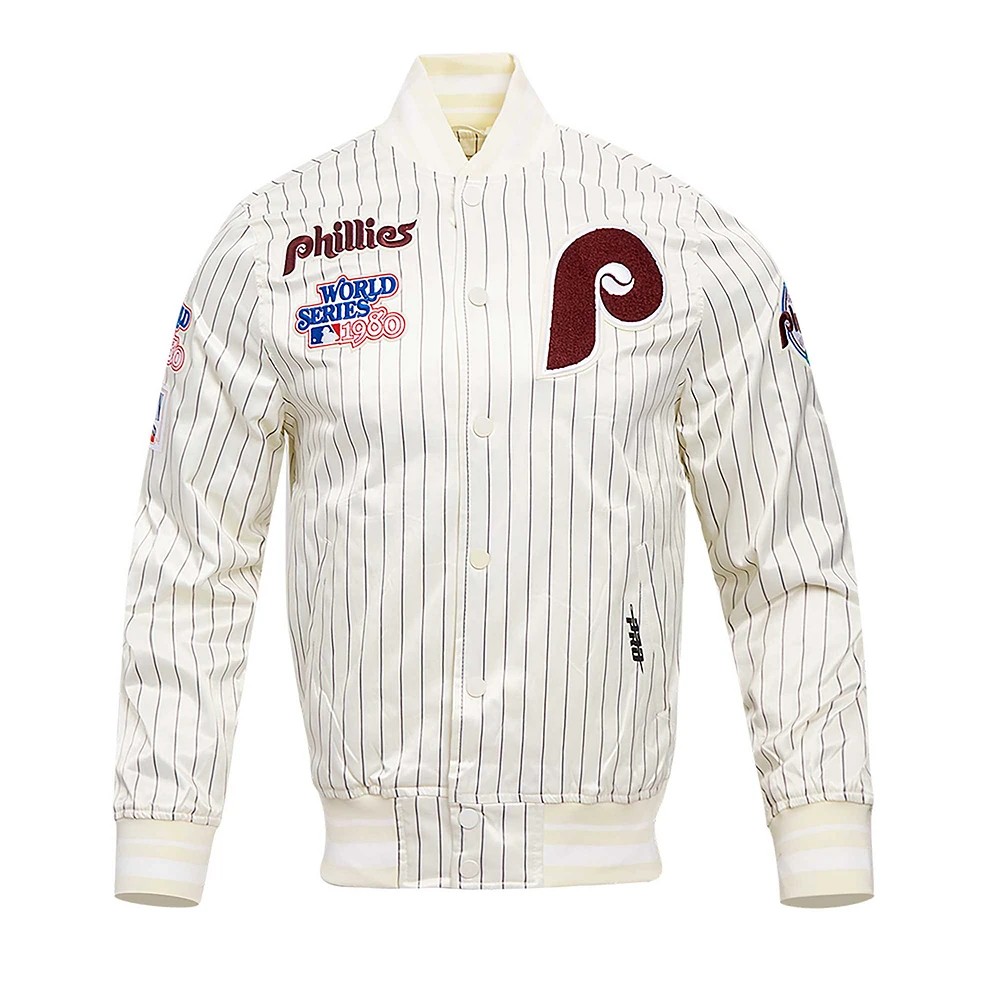 Veste Pro Standard crème pour hommes des Phillies de Philadelphie Cooperstown Collection Pinstripe Retro Classic Satin Full-Snap Jacket