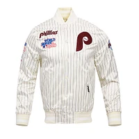 Men's Pro Standard Cream Philadelphia Phillies Cooperstown Collection Pinstripe Retro Classic Satin Full-Snap Jacket