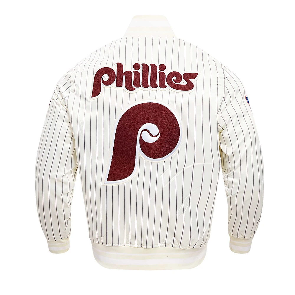 Men's Pro Standard Cream Philadelphia Phillies Cooperstown Collection Pinstripe Retro Classic Satin Full-Snap Jacket