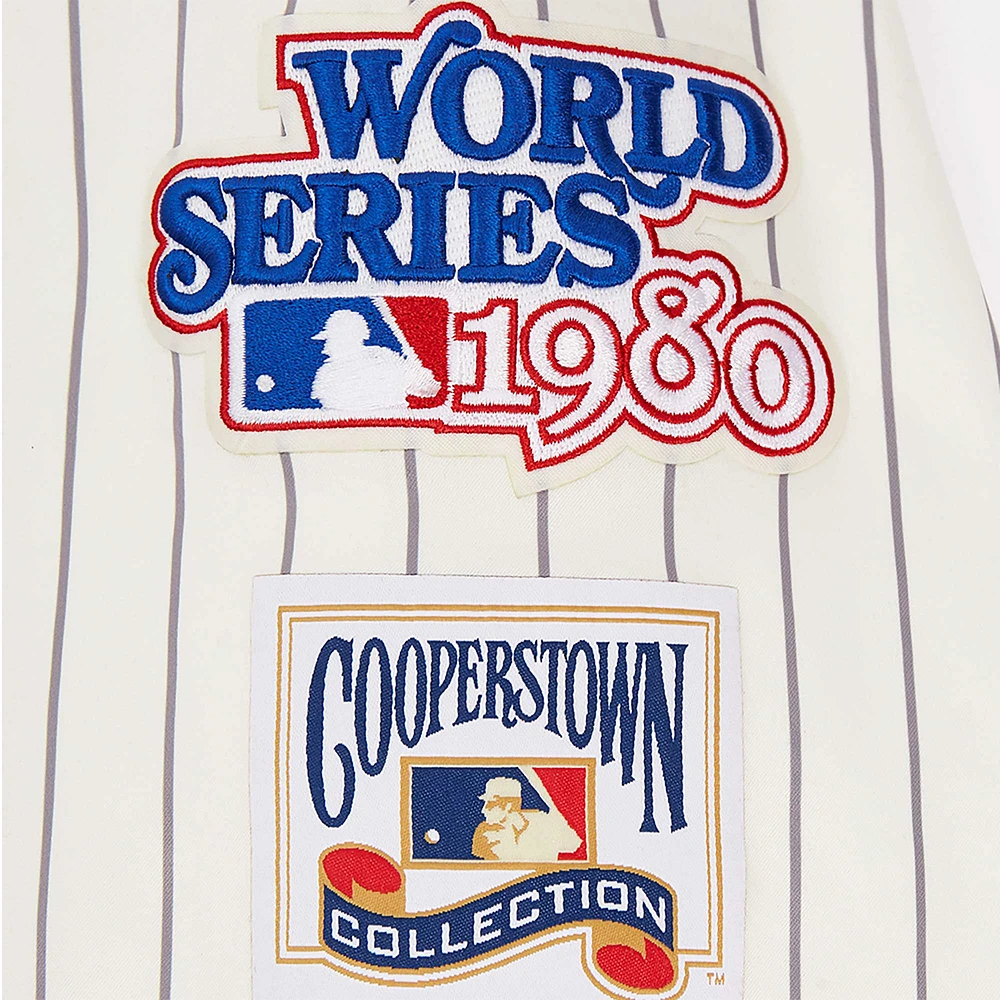 Men's Pro Standard Cream Philadelphia Phillies Cooperstown Collection Pinstripe Retro Classic Satin Full-Snap Jacket