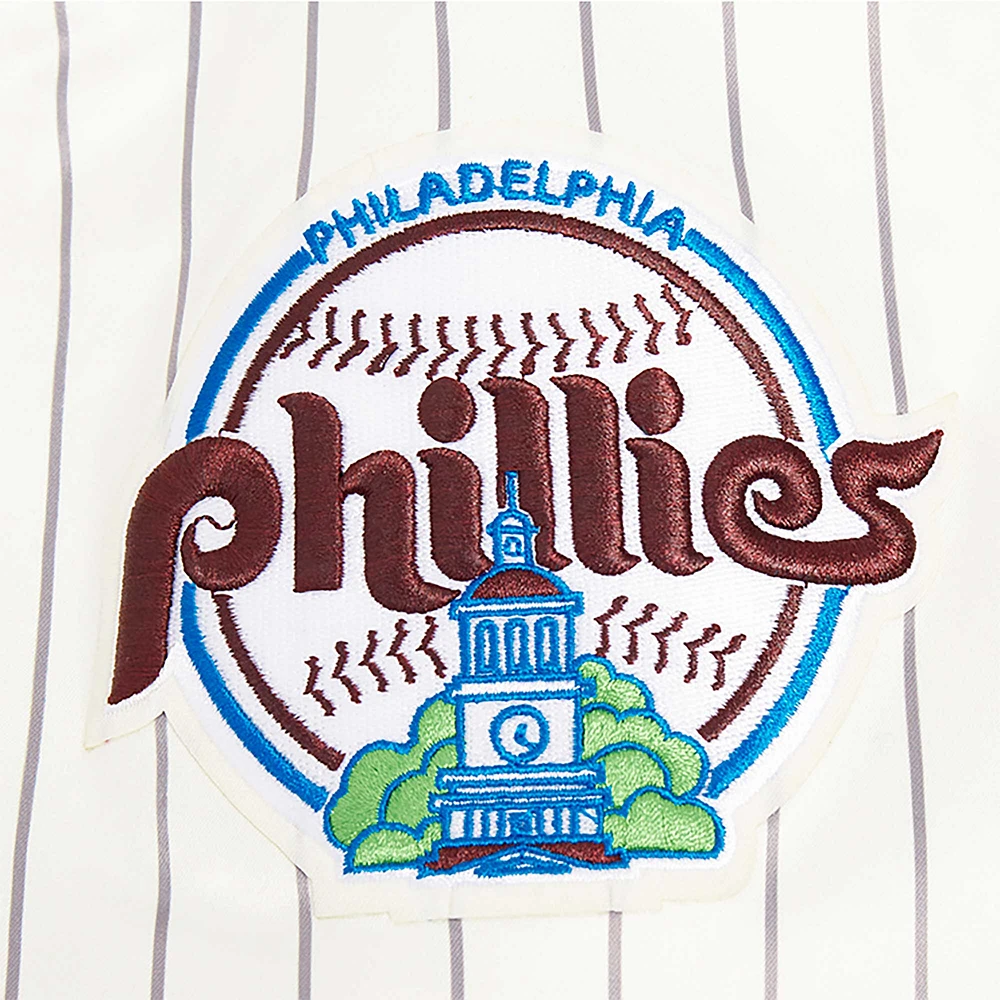 Veste Pro Standard crème pour hommes des Phillies de Philadelphie Cooperstown Collection Pinstripe Retro Classic Satin Full-Snap Jacket