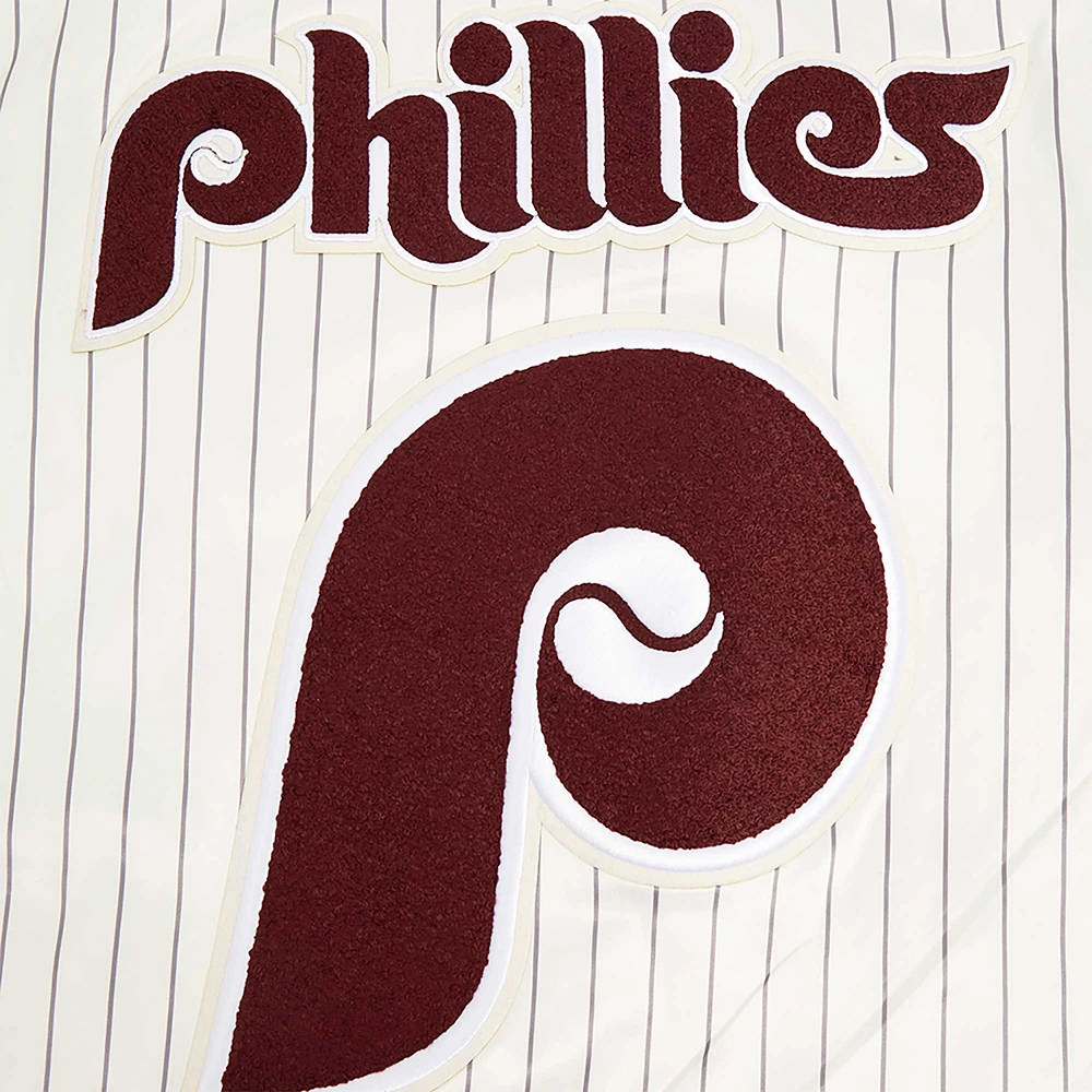 Men's Pro Standard Cream Philadelphia Phillies Cooperstown Collection Pinstripe Retro Classic Satin Full-Snap Jacket