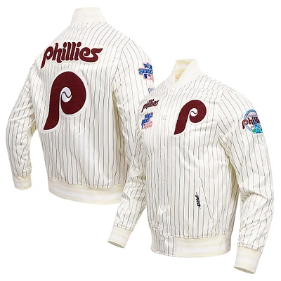 Men's Pro Standard Cream Philadelphia Phillies Cooperstown Collection Pinstripe Retro Classic Satin Full-Snap Jacket