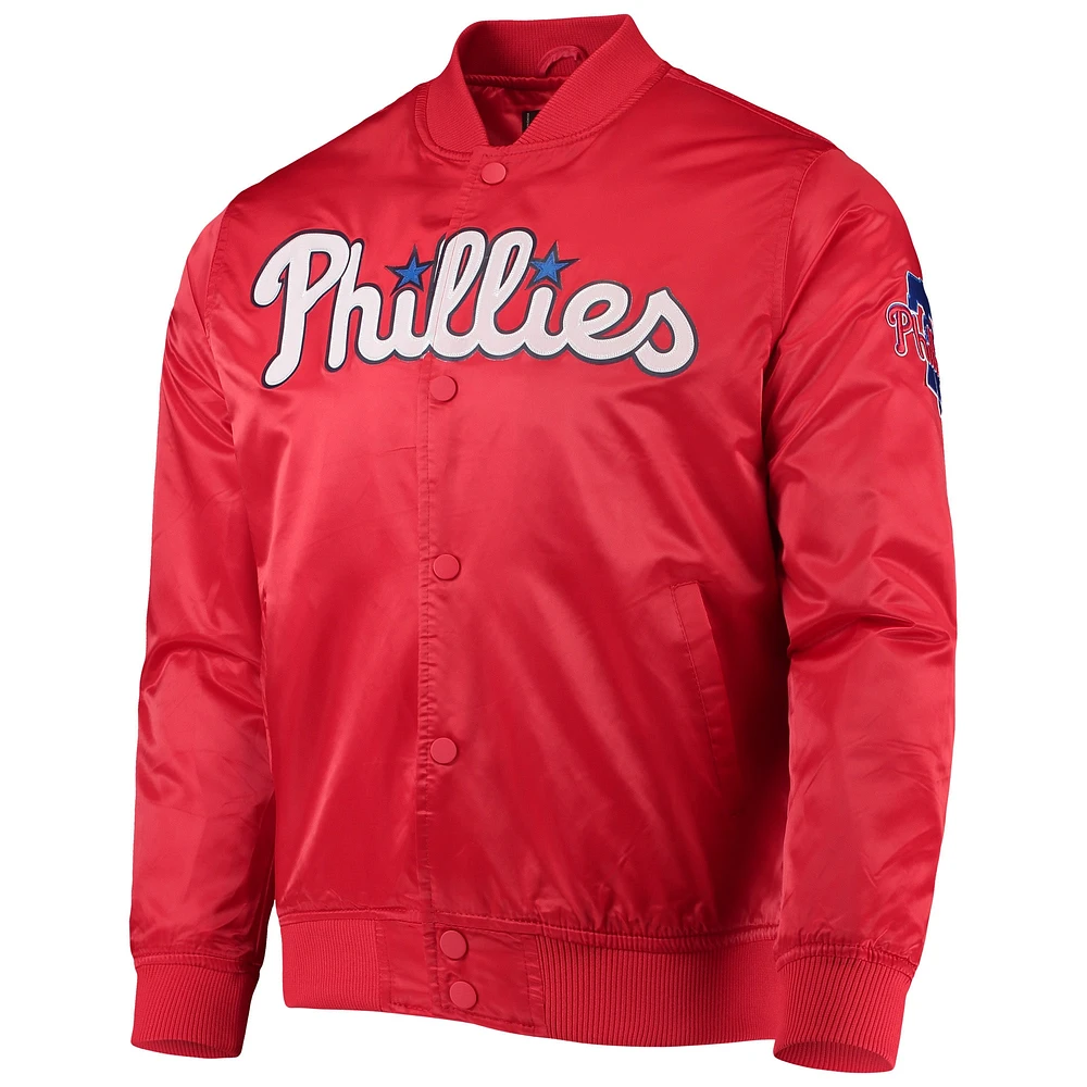 Men's Pro Standard Red Philadelphia Phillies Wordmark Satin Full-Snap Jacket