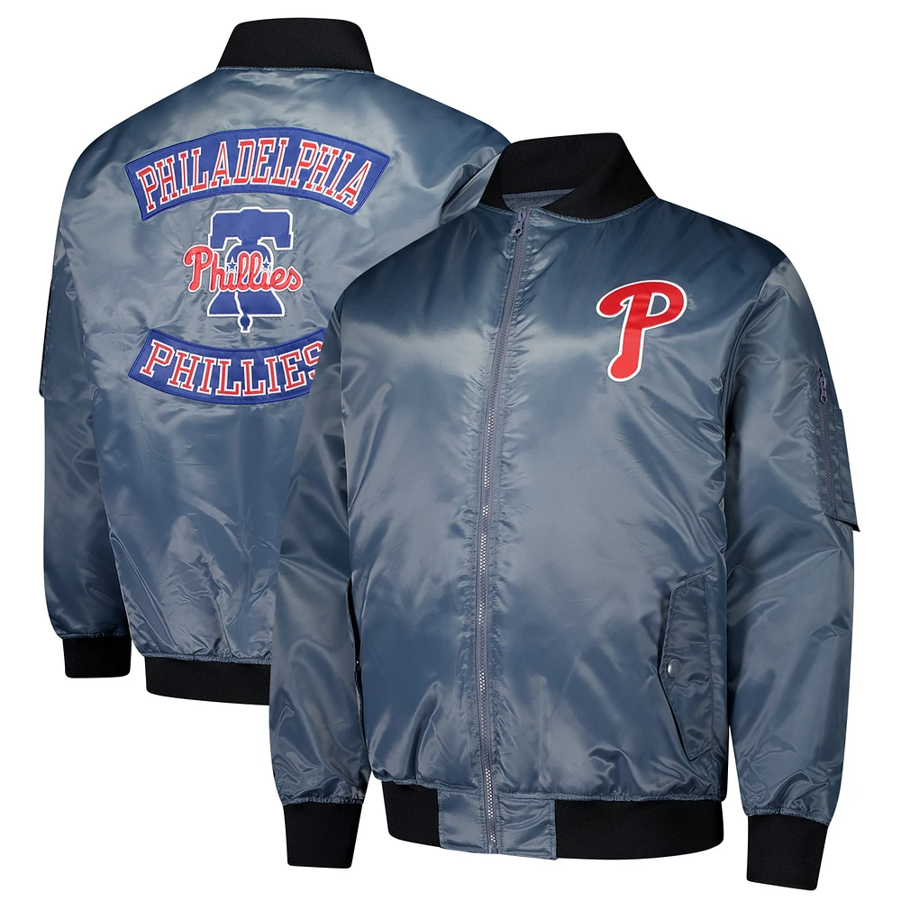 Men's Profile Charcoal Philadelphia Phillies Big & Tall Full-Zip Bomber Jacket