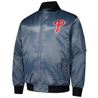 Blouson aviateur entièrement zippé Philadelphia Phillies de couleur anthracite pour homme