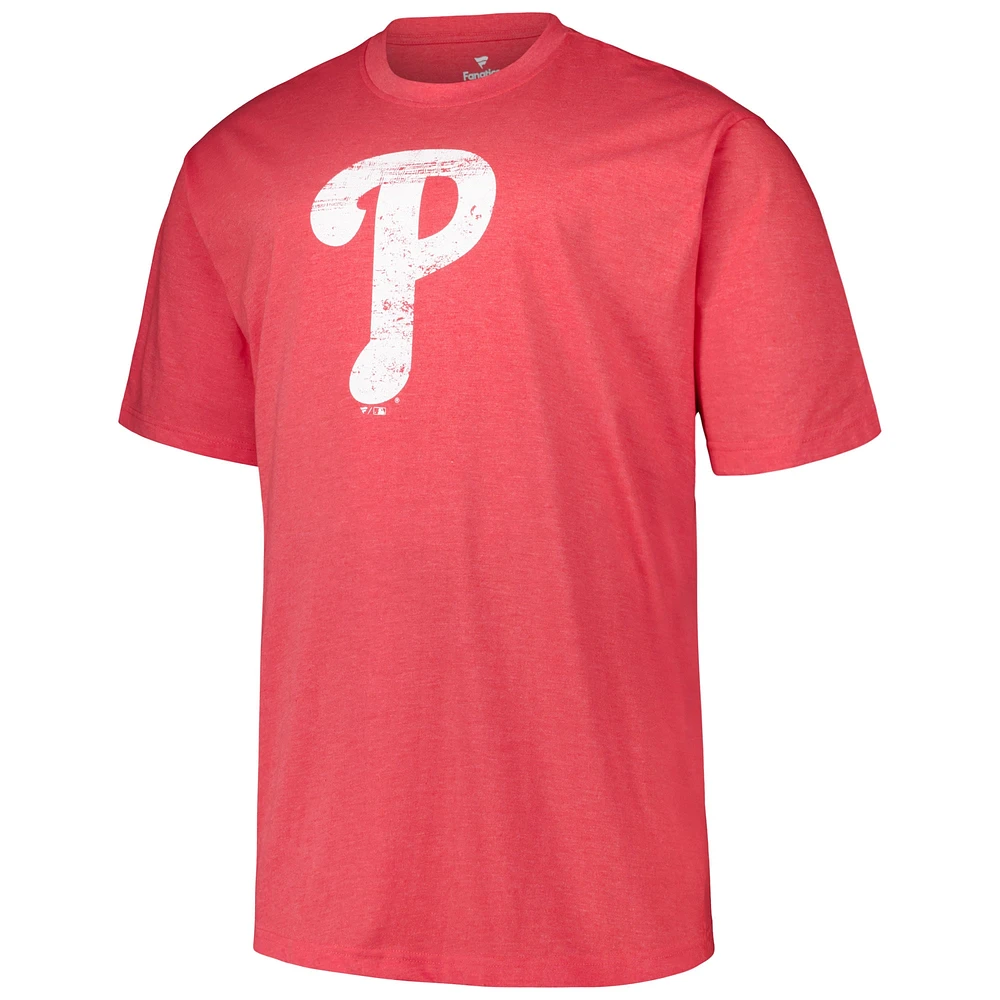 T-shirt pour hommes Profile Heather Red Philadelphia Phillies Big & Tall Weathered Logo