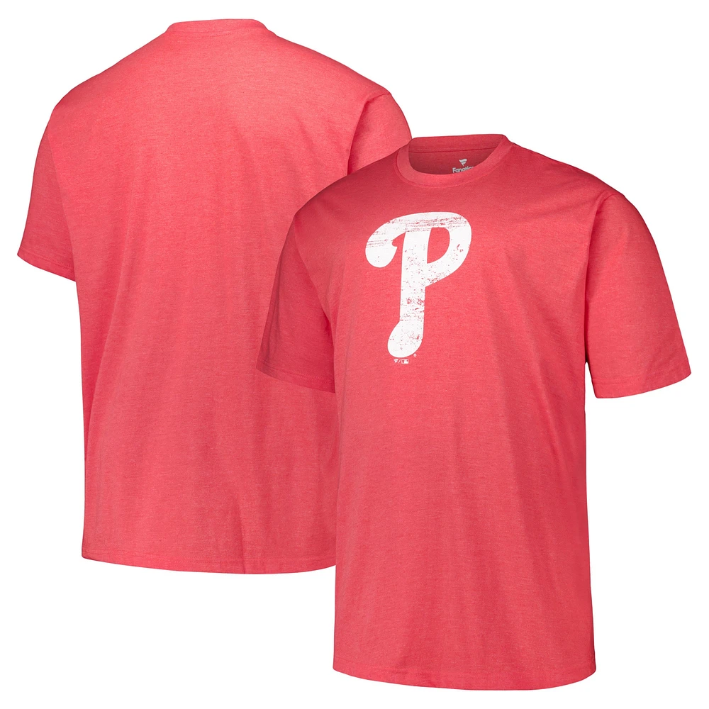 T-shirt pour hommes Profile Heather Red Philadelphia Phillies Big & Tall Weathered Logo