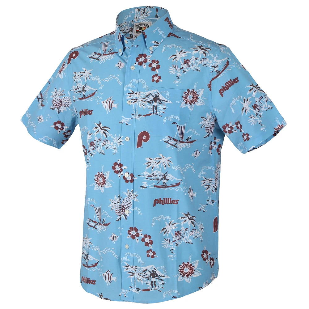Chemise boutonnée Kekai bleu clair Reyn Spooner pour homme, des Philadelphia Phillies