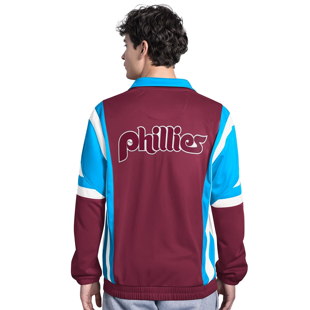 Men's Starter Burgundy/Light Blue Philadelphia Phillies Contender Tricot Full-Zip Track Jacket