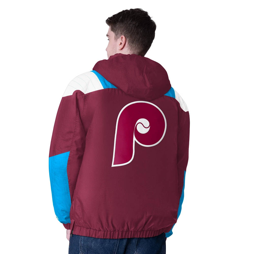 Veste demi-zip Charger de la collection Cooperstown des Philadelphia Phillies pour homme, bordeaux