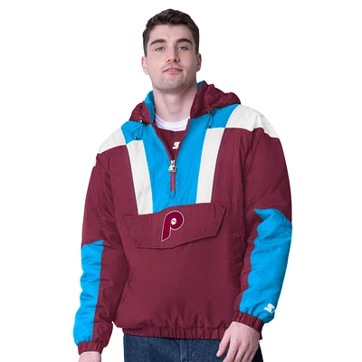 Veste demi-zip Charger de la collection Cooperstown des Philadelphia Phillies pour homme, bordeaux