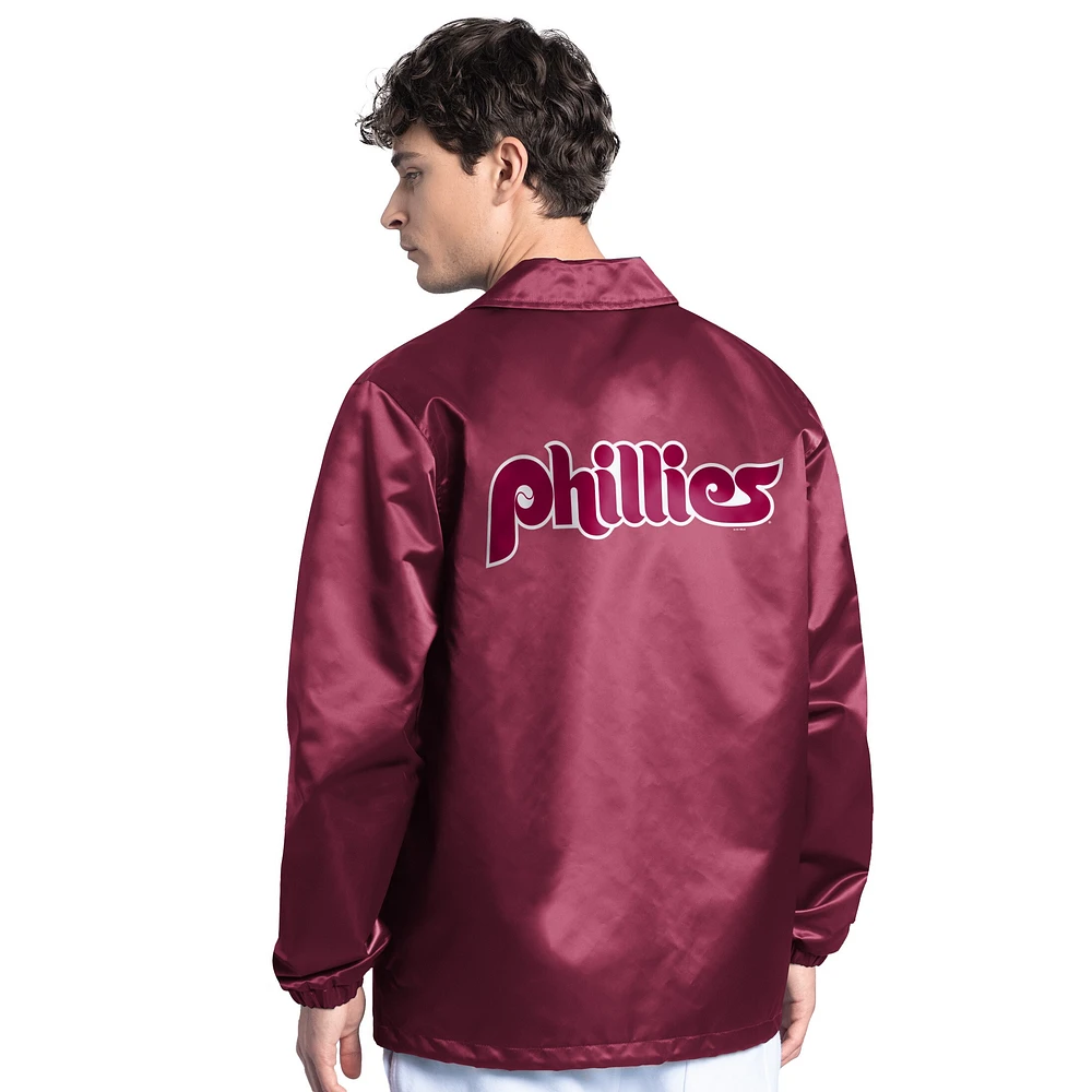 Men's Starter  Burgundy Philadelphia Phillies Cooperstown Collection Point Man Full-Snap Coaches Jacket