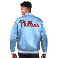 Men's Starter Light Blue Philadelphia Phillies Locker Room Satin Full-Snap Varsity Jacket