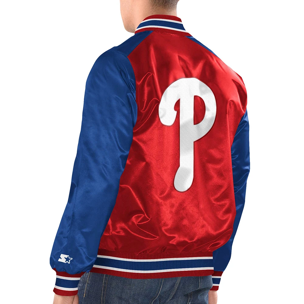 Men's Starter Red/Royal Philadelphia Phillies Varsity Satin Full-Snap Jacket