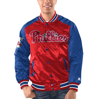 Men's Starter Red/Royal Philadelphia Phillies Varsity Satin Full-Snap Jacket