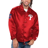 Men's Starter Red Philadelphia Phillies Option Route Satin Full-Snap Jacket