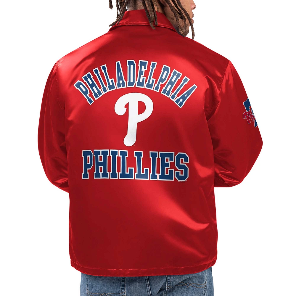 Veste à bouton-pression en satin pour hommes Starter Red Philadelphia Phillies Option Route