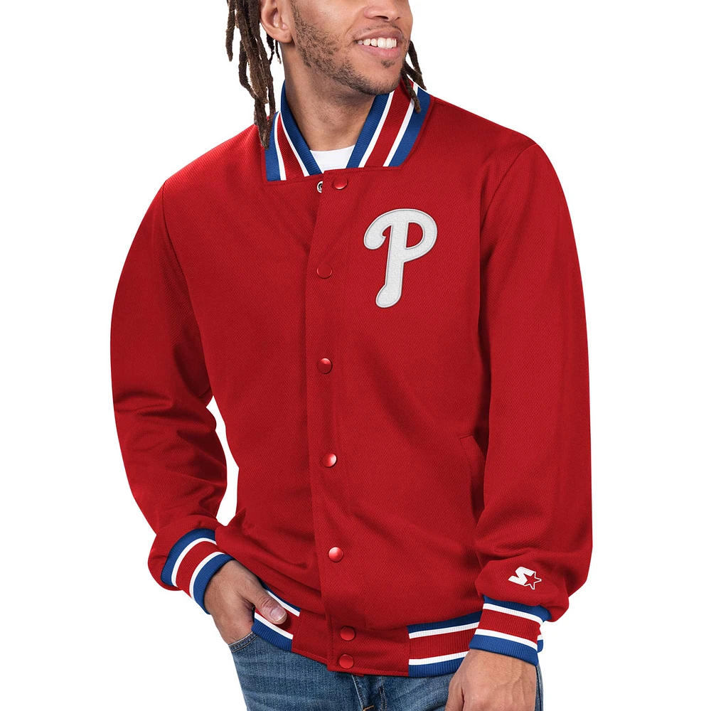 Veste à bouton-pression Starter Red Philadelphia Phillies Secret Weapon pour hommes