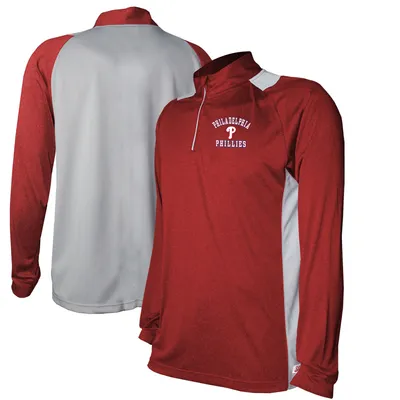 Philadelphia Phillies Stitches Raglan Sleeve Quarter-Zip Pullover Jacket - Heathered Red/Gray