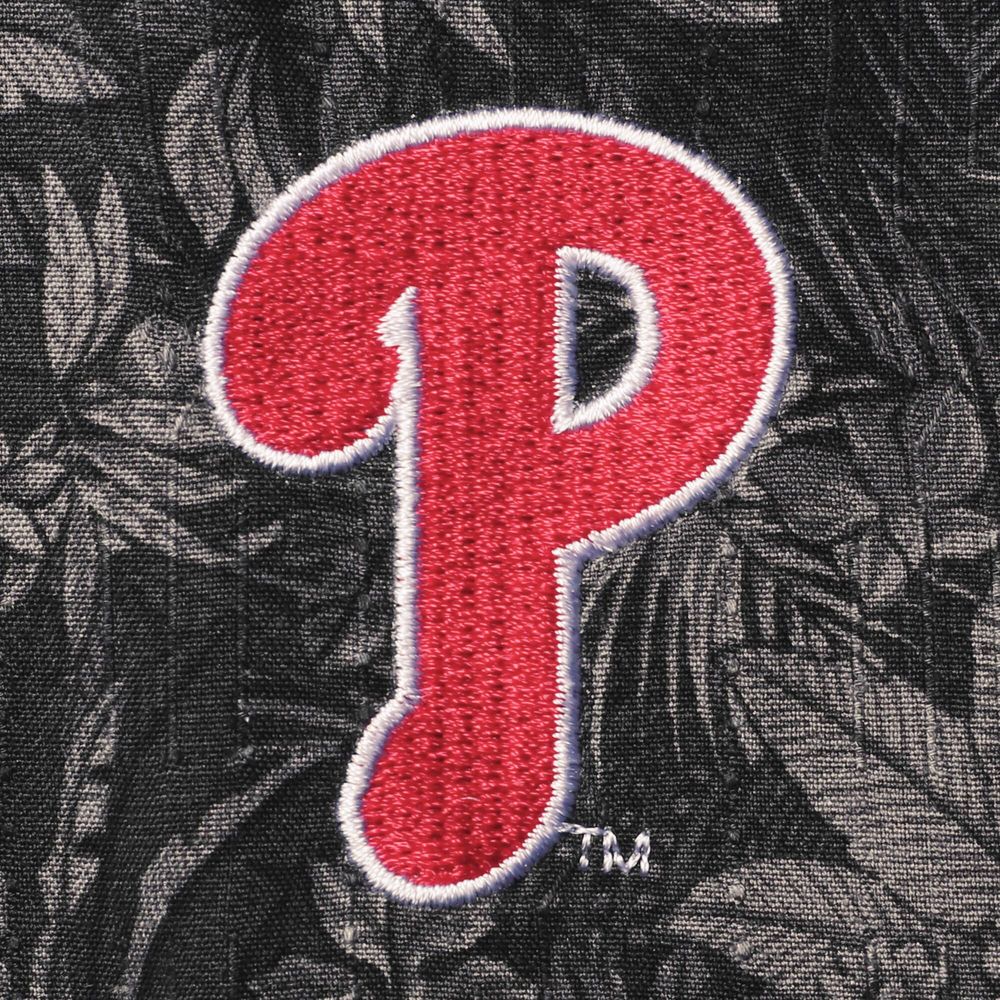 Men's Tommy Bahama Black Philadelphia Phillies Jungle Shade Silk Camp Button-Up Shirt