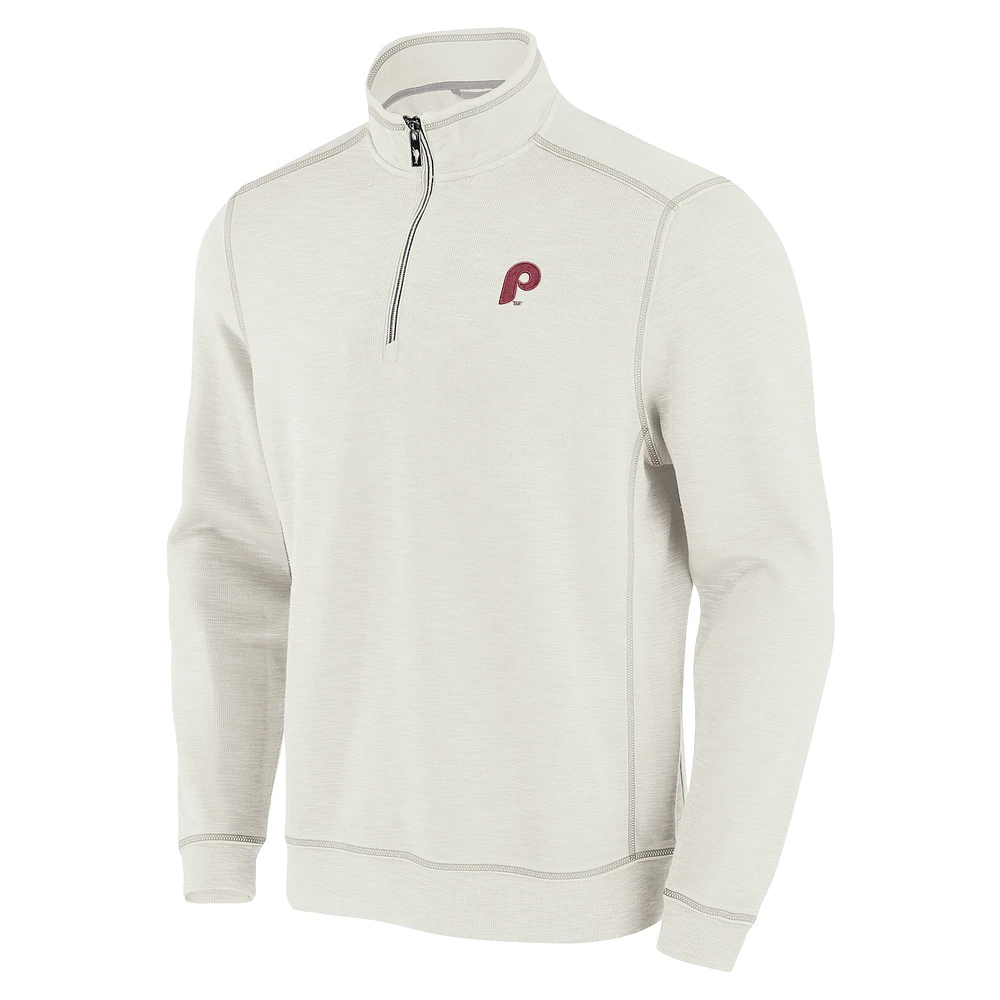 Men's Tommy Bahama Cream Philadelphia Phillies Sport Tobago Bay Tri-Blend Half-Zip Sweatshirt