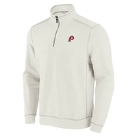 Men's Tommy Bahama Cream Philadelphia Phillies Sport Tobago Bay Tri-Blend Half-Zip Sweatshirt