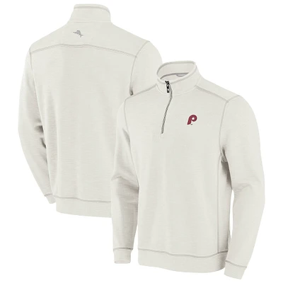 Men's Tommy Bahama Cream Philadelphia Phillies Sport Tobago Bay Tri-Blend Half-Zip Sweatshirt