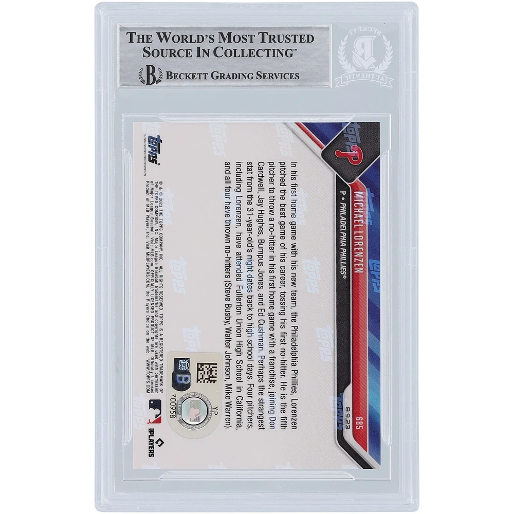 Michael Lorenzen Philadelphia Phillies Autographed 2023 Topps Now Tosses No-Hitter #685 Beckett Fanatics Witnessed Authenticated Card 