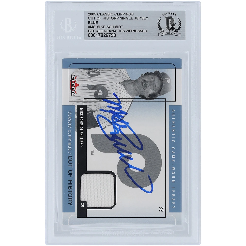 Mike Schmidt Philadelphia Phillies Autographed 2005 Fleer Classic Clippings Blue Cut of History Single Jersey Relic #CH-MS Beckett Fanatics Witnessed Authenticated Card