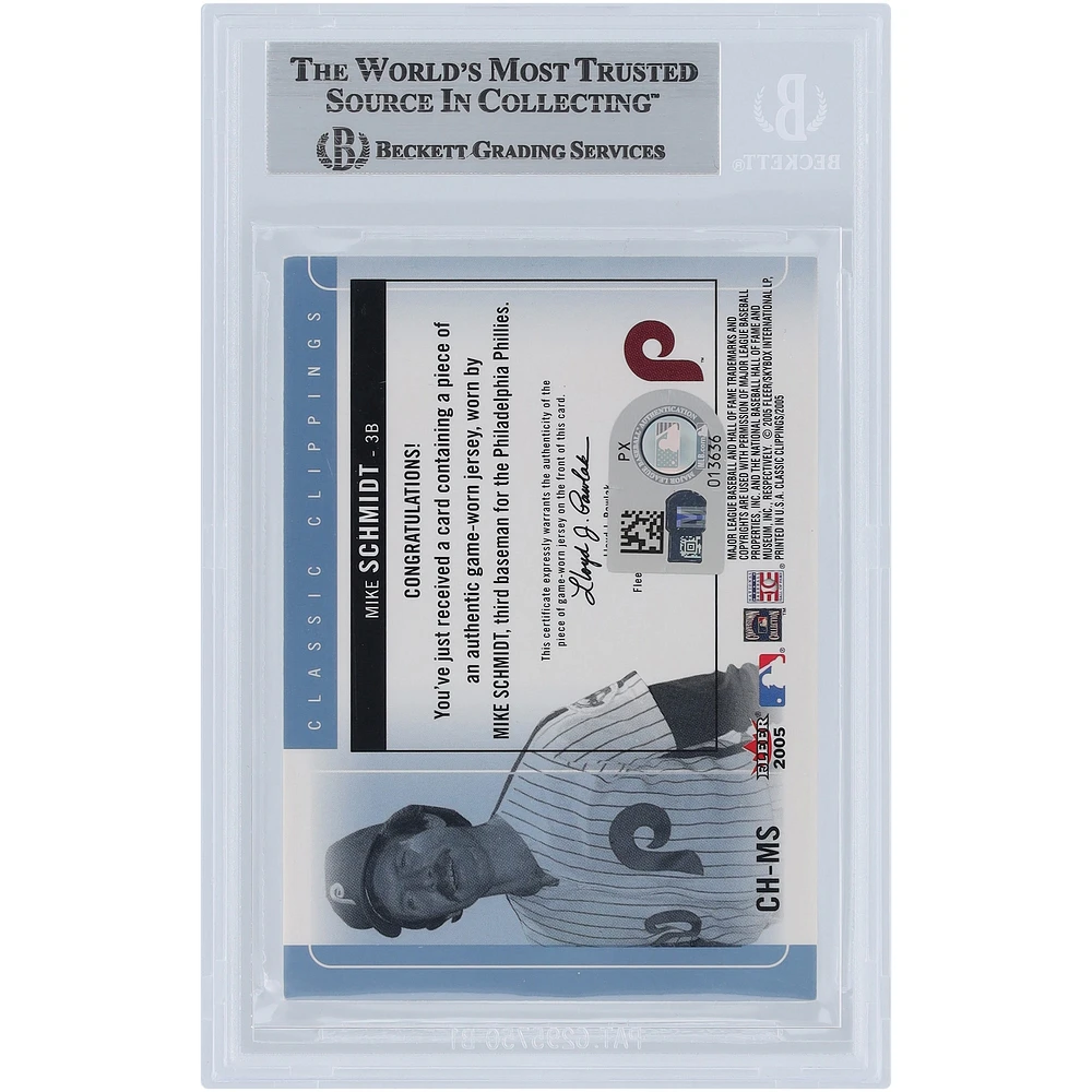 Mike Schmidt Philadelphia Phillies Autographed 2005 Fleer Classic Clippings Blue Cut of History Single Jersey Relic #CH-MS Beckett Fanatics Witnessed Authenticated Card
