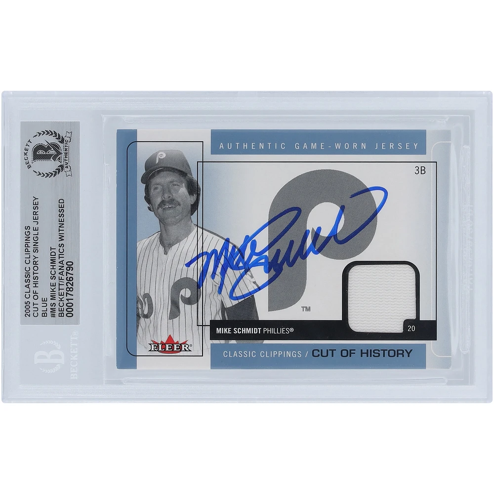 Mike Schmidt Philadelphia Phillies Autographed 2005 Fleer Classic Clippings Blue Cut of History Single Jersey Relic #CH-MS Beckett Fanatics Witnessed Authenticated Card