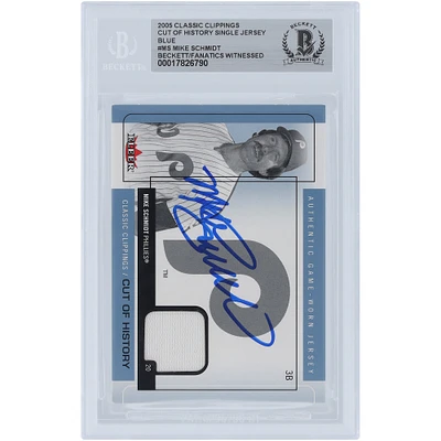 Mike Schmidt Philadelphia Phillies Autographed 2005 Fleer Classic Clippings Blue Cut of History Single Jersey Relic #CH-MS Beckett Fanatics Witnessed Authenticated Card