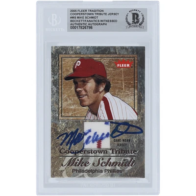 Maillot hommage autographié par Mike Schmidt des Phillies de Philadelphie 2005 Fleer Tradition Cooperstown #CT-MS Beckett Fanatics, carte authentifiée témoin