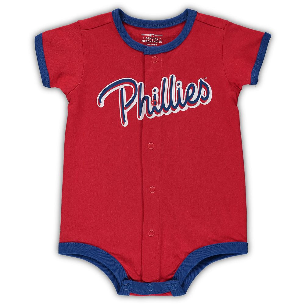 Newborn & Infant Red Philadelphia Phillies Stripe Power Hitter Romper