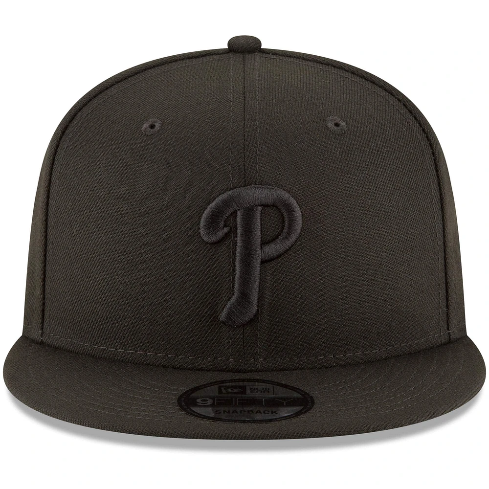 Philadelphia Phillies New Era Black on Black 9FIFTY Team Snapback Adjustable Hat - Black