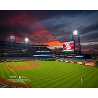 Photographie non signée du Citizens Bank Park, vue champ extérieur au coucher soleil, des Phillies de Philadelphie
