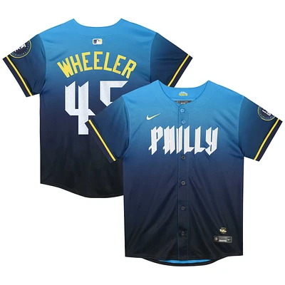 Maillot de joueur Nike Zack Wheeler pour enfants d'âge préscolaire, bleu, Phillies Philadelphie, City Connect Limited 2024